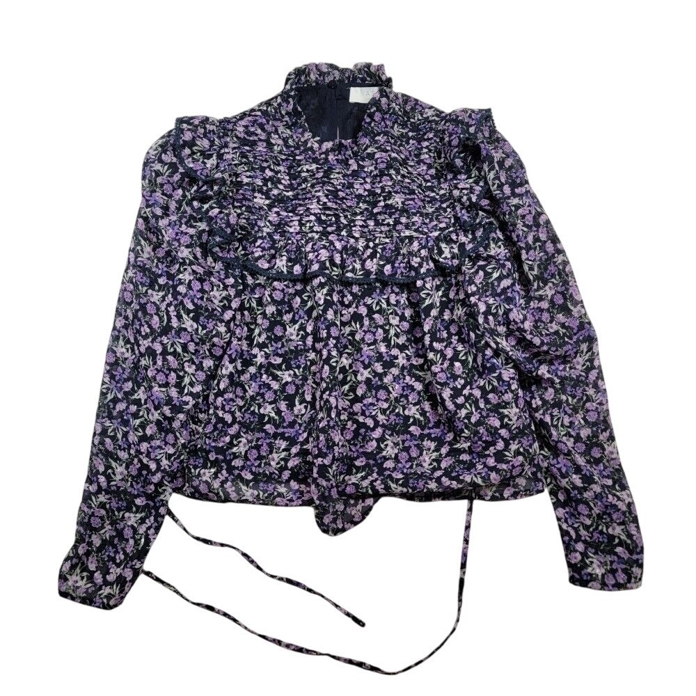 ASTR The Label Women's‎ Alcott Pleated High Neck Floral Peplum Top Sz XS Lined